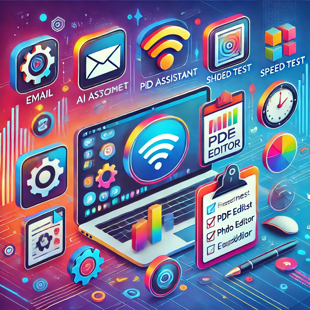 Dall·e 2024 11 04 15.21.42 A Modern Vibrant Featured Image For A Blog Post Titled Top Internet Tools For Boosting Productivity. The Image Showcases Icons Or Representations O